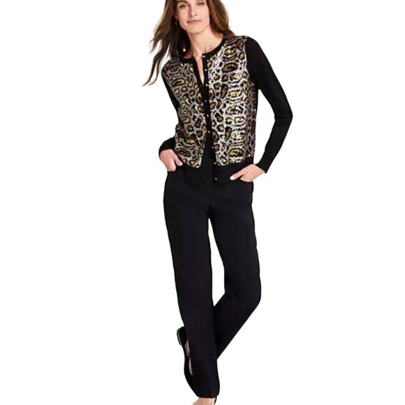 JM Collection Leopard Sequin Party Cardigan Sweater Rayon Blend Size PL - Picture 6 of 9
